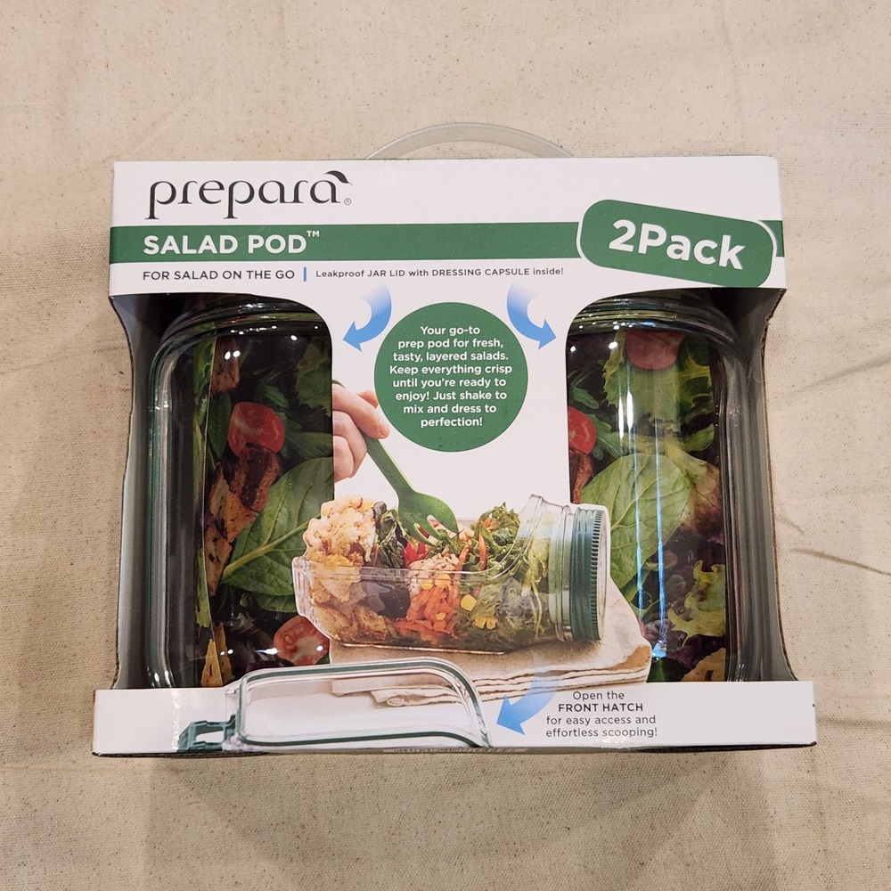 New Prepara Salad Pod 2 Pack 33.8 oz 1L Tritan Leakproof Salad Shaker Containers